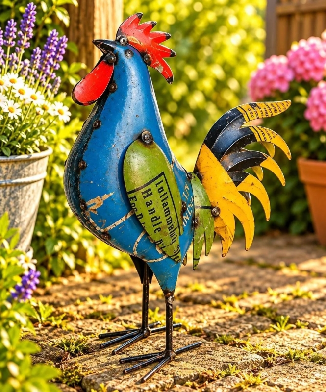 Haan gekleurd van gerecycled blik