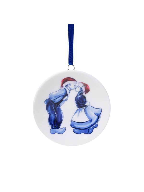 Kerstornament kussend paar  - Delfts Blauw