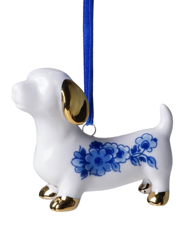 Kerstornament teckel  - Delfts Blauw