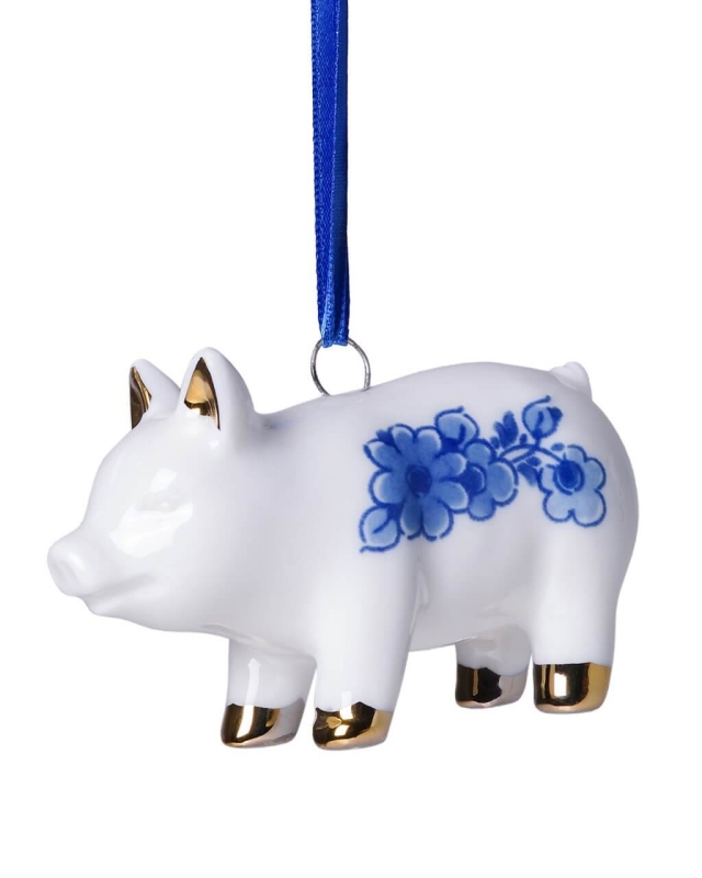 Kerstornament varken  - Delfts Blauw