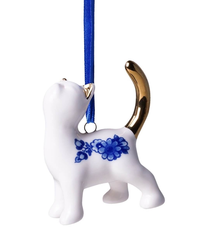 Kerstornament kat smeken  - Delfts Blauw