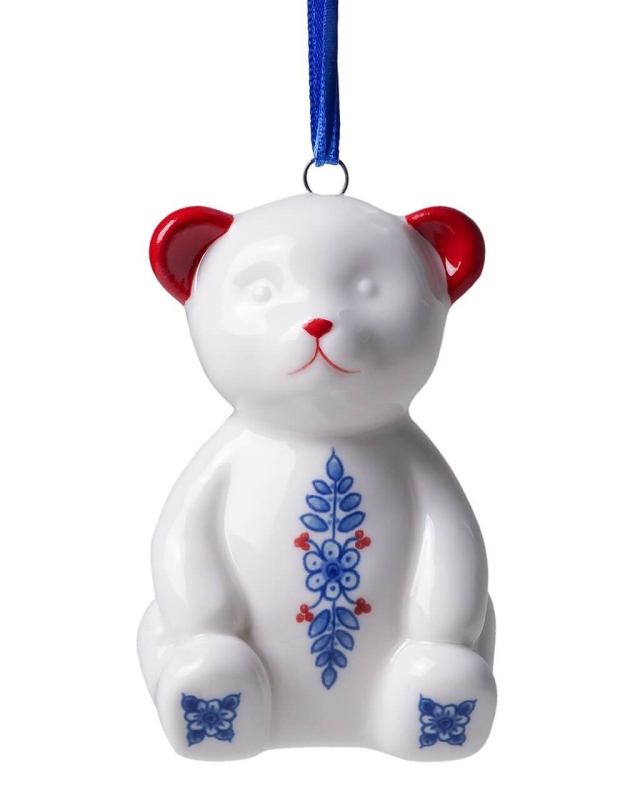 Kerstornament teddybeer  - Delfts Blauw