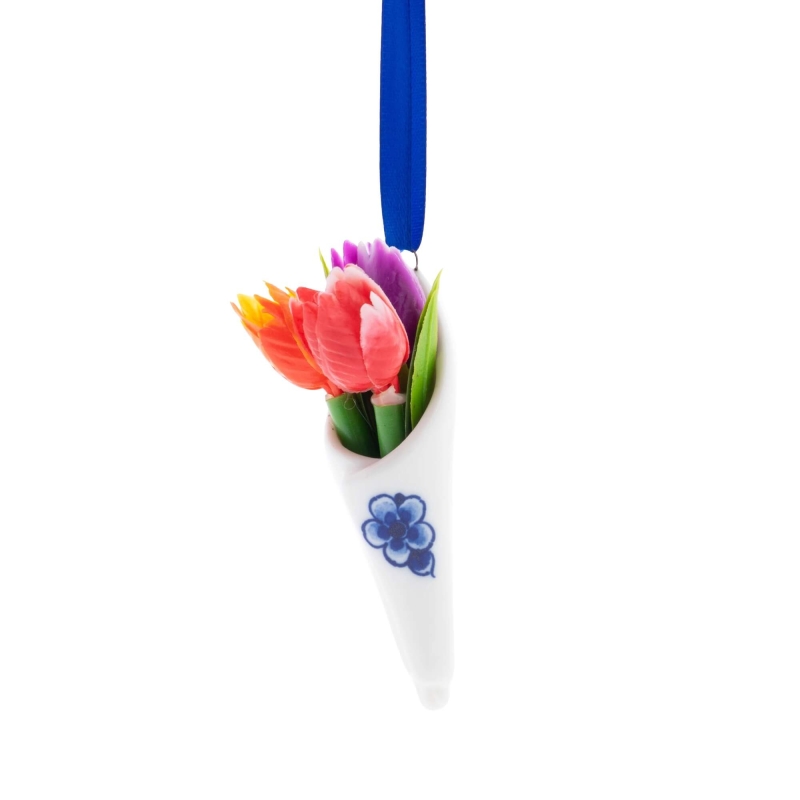 Kerstornament bosje tulpen  - Delfts Blauw
